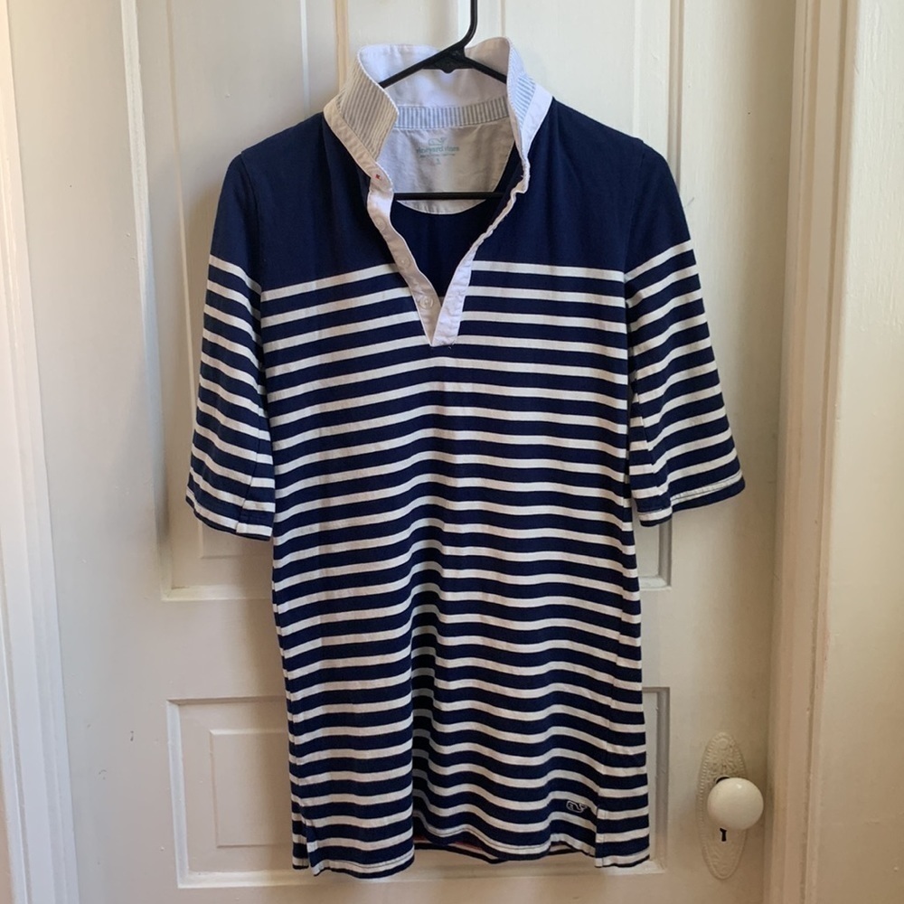 GIRL’S Vineyard Vines Size Large Rugby Dress Striped Blue and White